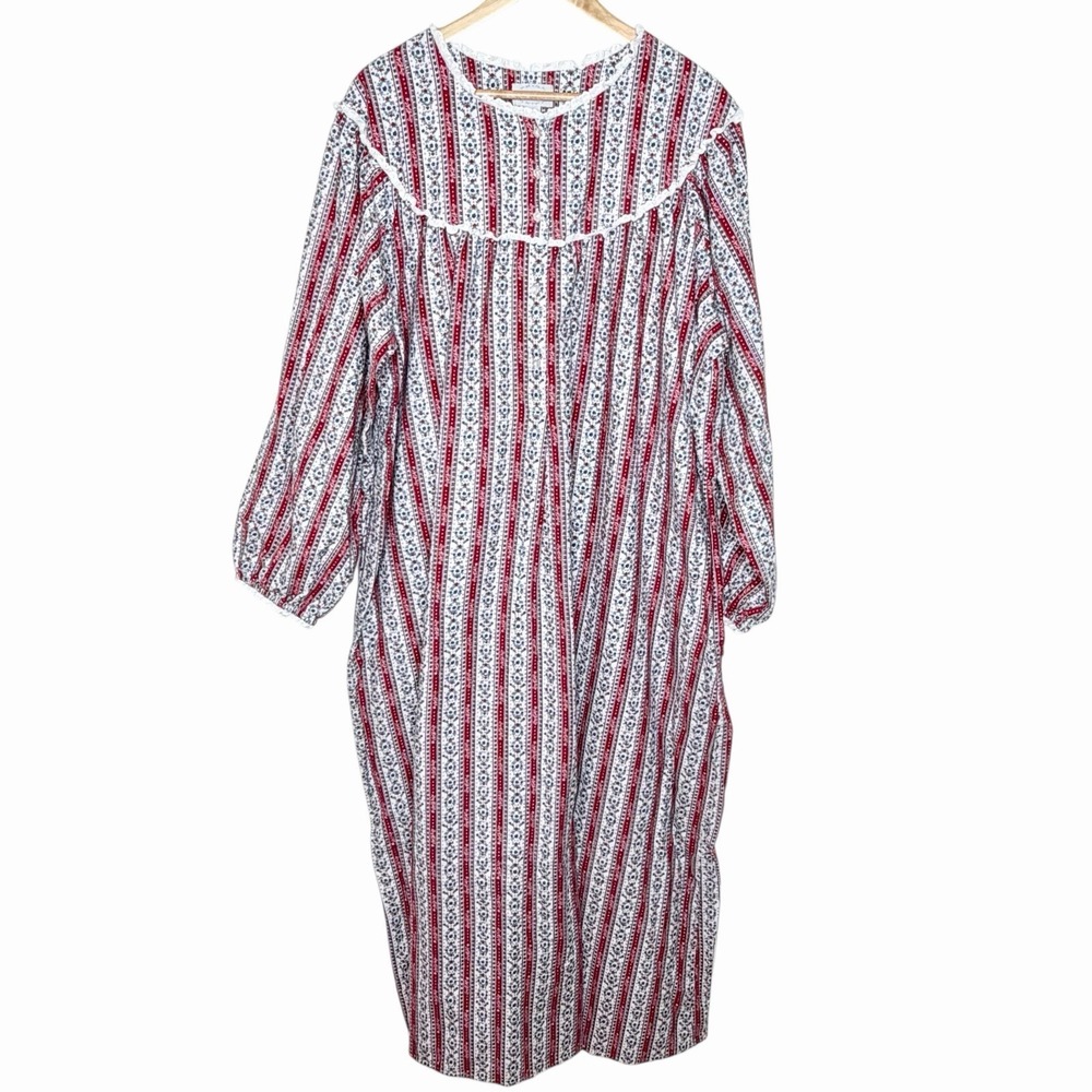 Lanz of Salzburg Flannel Nightgown Womens Size 4X Modest Cottagecore Striped